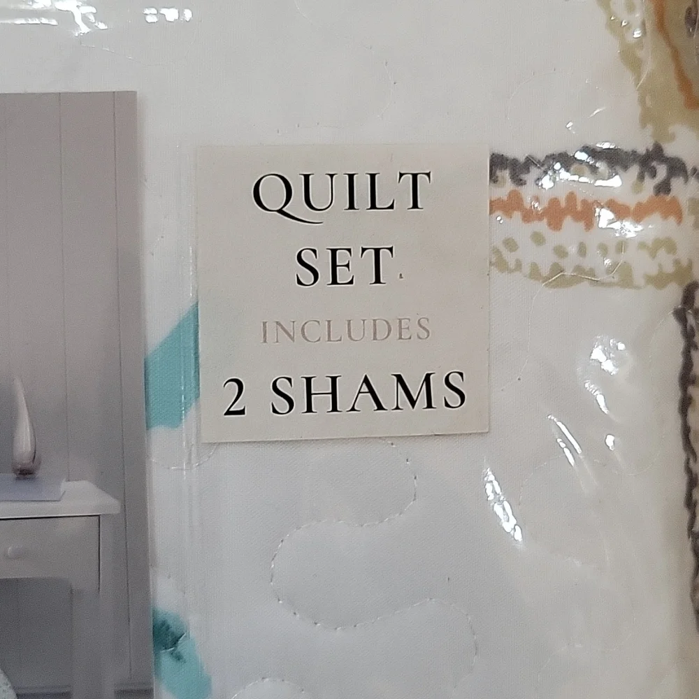 Great Bay Home Key West Quilt Set aqua white background shells starfish F/Q New…